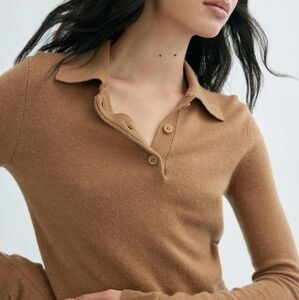 Aritzia Wilfred Liteluxe Cashmere Florence Polo Sweater Small Camel Quiet Luxury